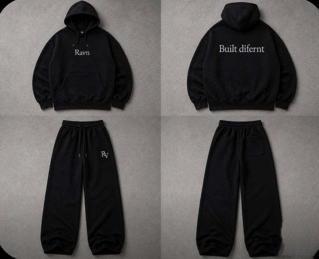 Ravn Hoodie – prednja i stražnja strana, crna