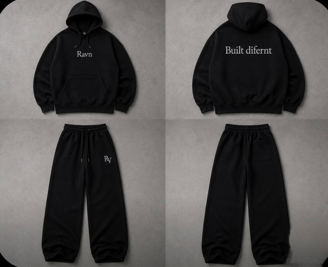 Ravn Hoodie – prednja i stražnja strana, crna
