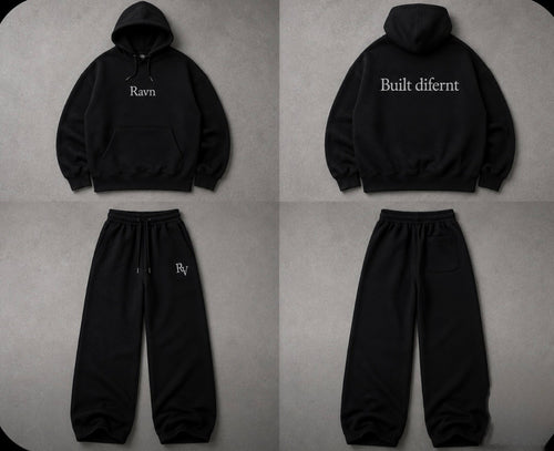 Ravn Hoodie – prednja i stražnja strana, crna